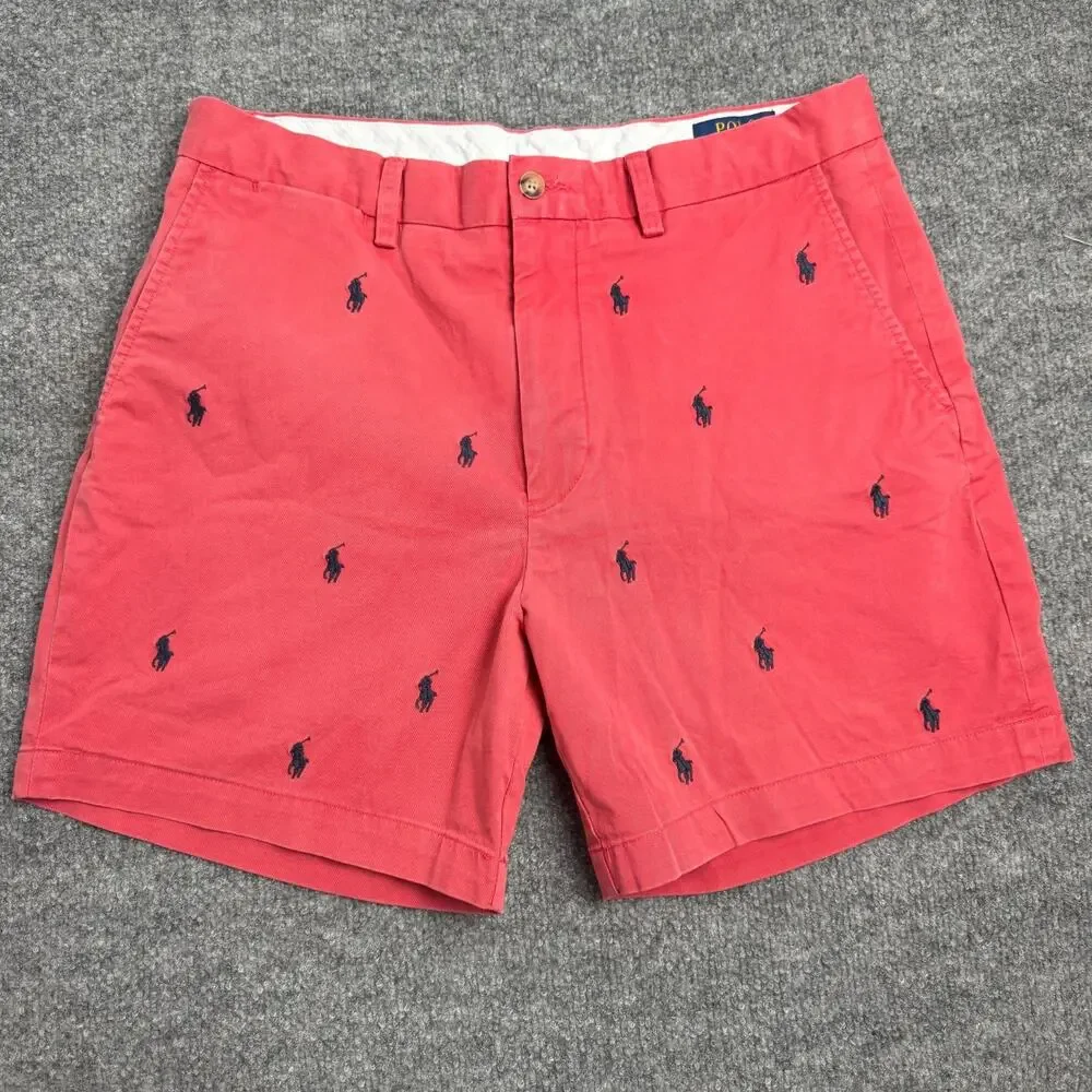 Polo Ralph Lauren Mens Red All Over Pony Embroidered Stretch Classic Fit 32